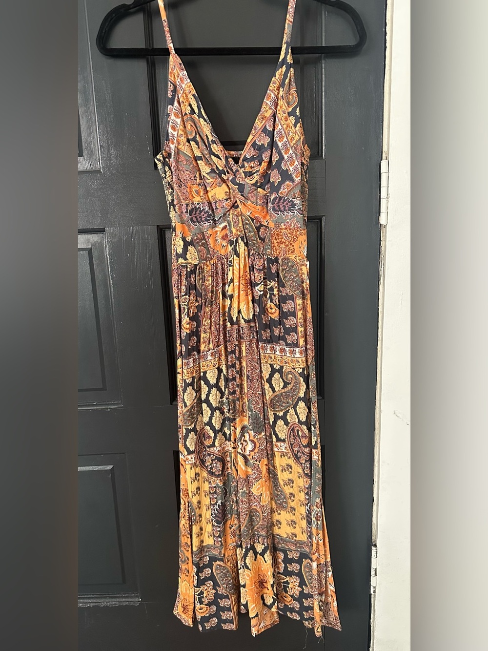 Angie Paisley Patchwork Maxi Dress in Orange and Brown